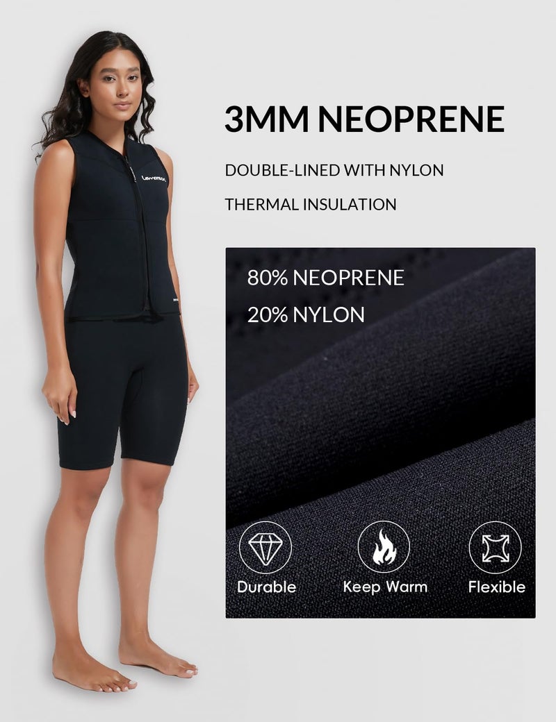 Lemorecn Wetsuit Top Women, 3mm Sleeveless Neoprene Wet Suit Tops Jacket Front Zip Diving Vest for Water Sports - Image 2